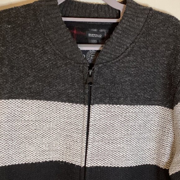 Buffalo David Bitton Men's Knit Cardigan Size L Fleece Lined Sweater Colorblock - Picture 2 of 9